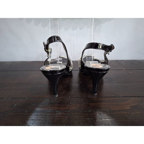 EUC Bandolino Malmo Black and Snake Print Open Toe Slingback Heels/Sz. 7M - Picture 6 of 9